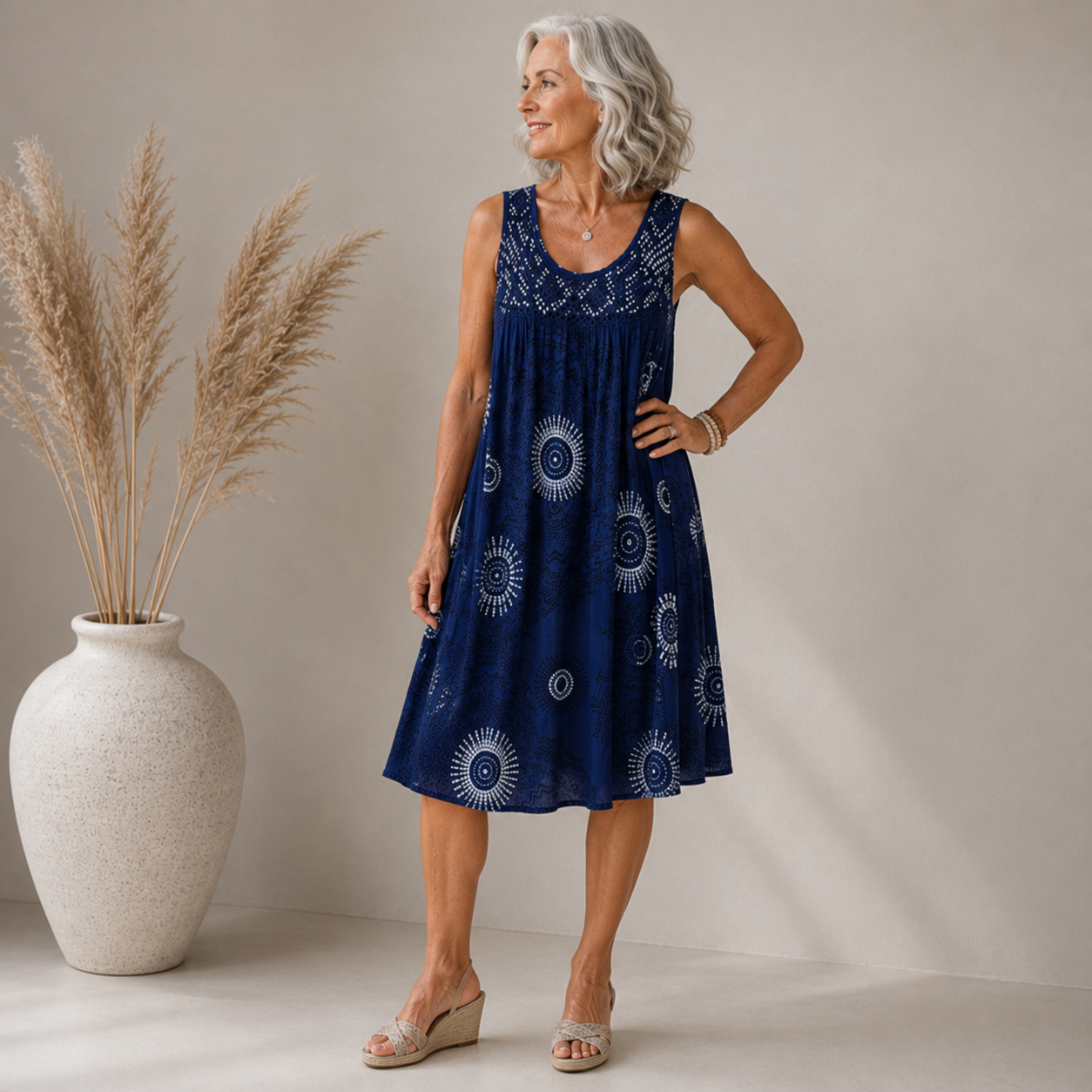 Noor™ | Buikcamouflerende Midi Jurk Met Abstracte Print