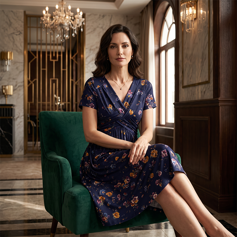 Marloes™ | Gebloemde Buikcamouflerende Midi Jurk Met V-Hals