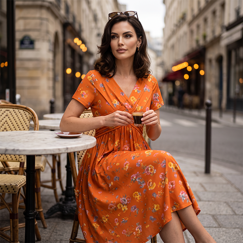 Marloes™ | Gebloemde Buikcamouflerende Midi Jurk Met V-Hals