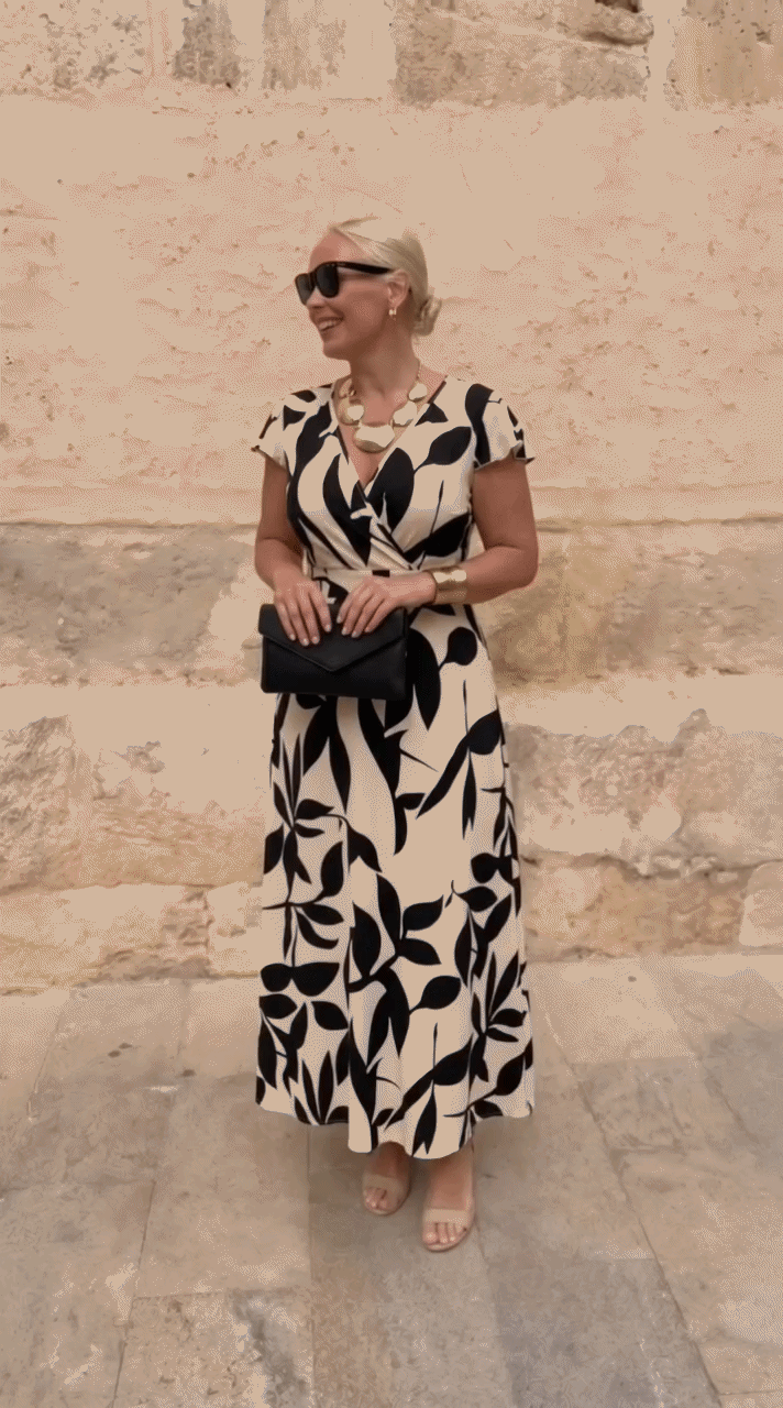 Odessa™ | Elegante Midi Jurk met Bladprint