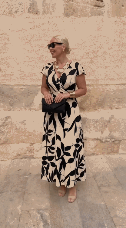 Odessa™ | Elegante Midi Jurk met Bladprint