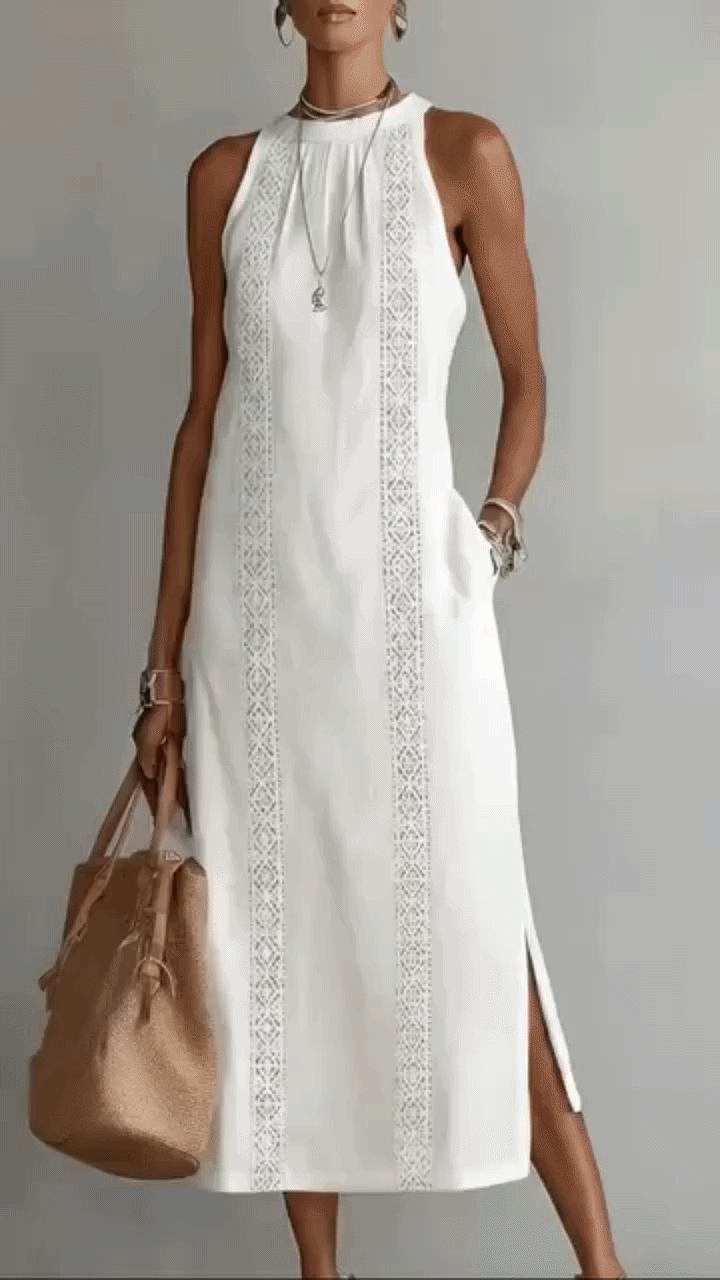 Isadora™ | Soepelvallende Geborduurde Midi Jurk