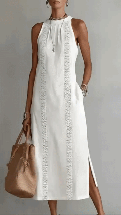Isadora™ | Soepelvallende Geborduurde Midi Jurk