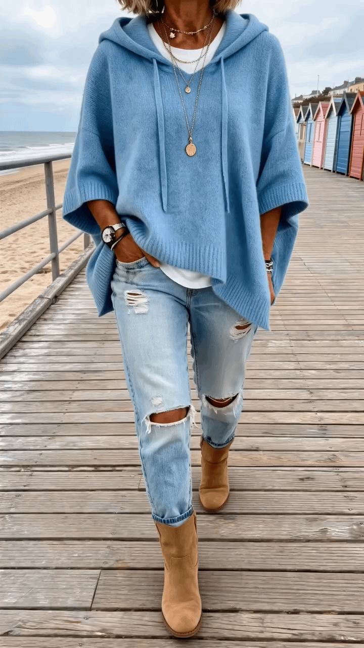Norie™ | Comfortabele Gebreide Poncho Met Capuchon